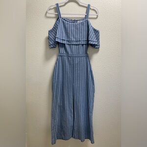 Lost + Wander Striped Jumpsuit Tank Top Off The Shoulders Back Cutout Pockets Sm